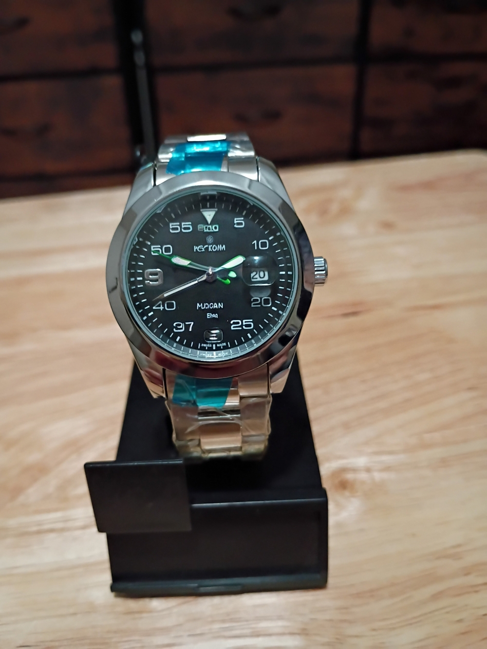 Men's Silver Stainless Steel Watch with Black Dial